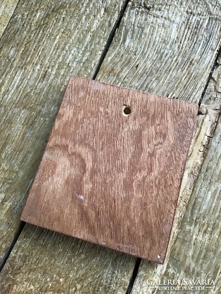 Miniature hand painted fire enamel on small wooden board.