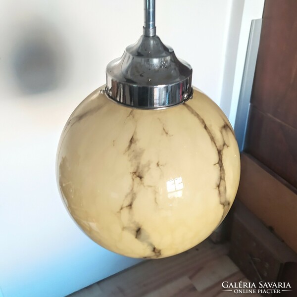 Art deco nickel-plated ceiling lamp renovated - marbled hood - lampart