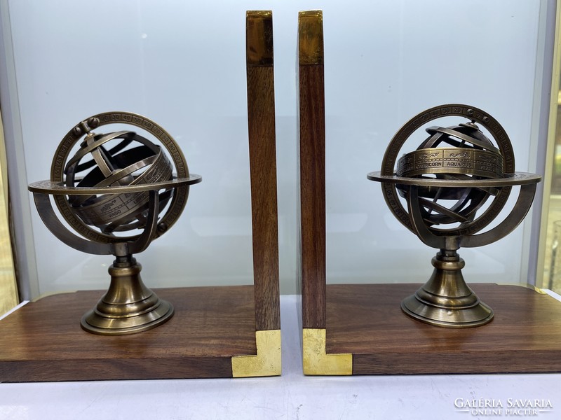 A pair of wood-metal bookends