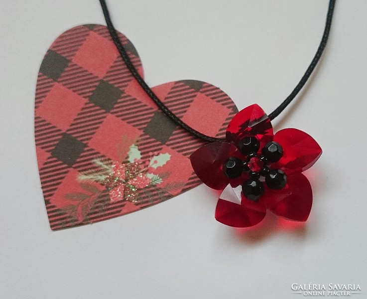 Red water lily pendant necklace