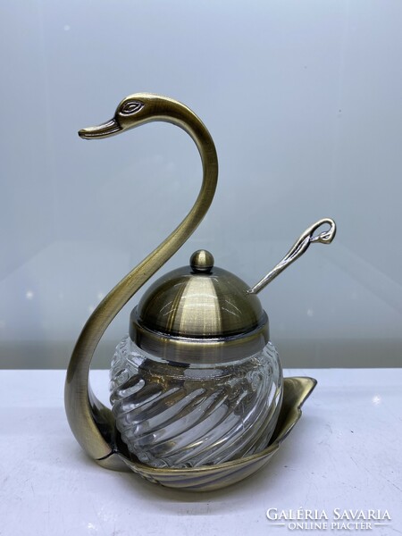 Swan sugar holder with small spoon