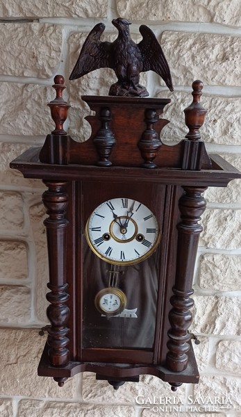 Antique special carved wall clock marked dial and structure gustav becker