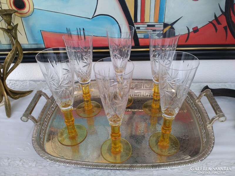 Fantastic bohemian champagne crystal glasses with amber stem
