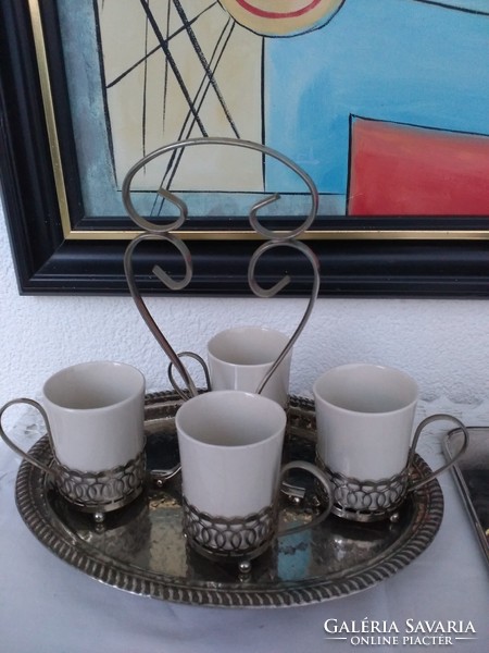 Wedgwood England coffee cups + hammered serving tray