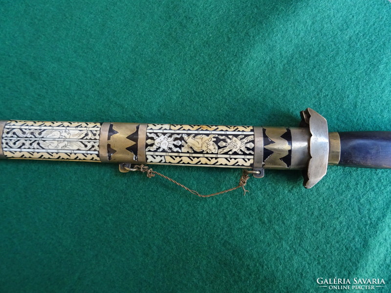 Antique Chinese double jian forged short sword in bone inlay 19th century.