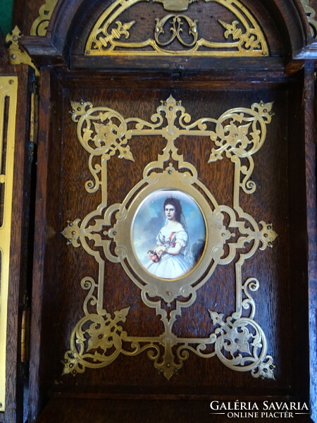 Antik házi oltár Franz Theyer Wien Mester munkája Jelzett kézzel festett szenttel
