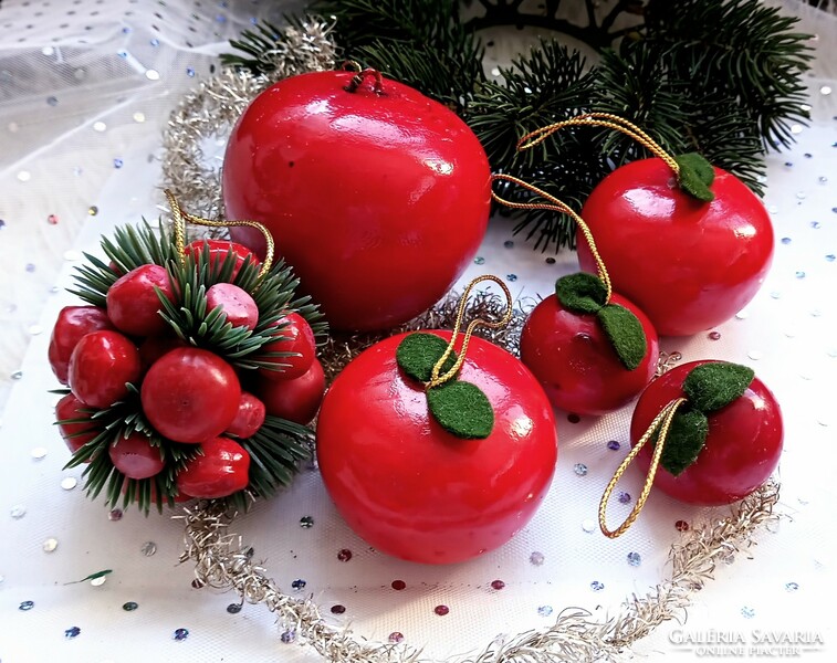 Piros alma karácsonyfa díszek 6db 4-8cm
