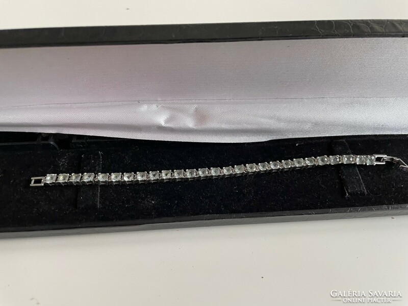 Sparkling aqua blue sapphire 925 st. Silver tennis bracelet