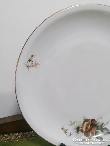 Ritkább Alföldi porcelán retro barna rózsás nagy lapos tányér + bögre