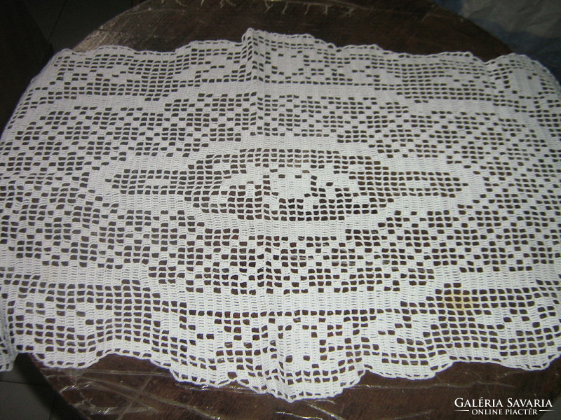 Beautiful white hand crocheted antique lace tablecloth