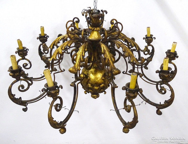 1K380 Antique 10 Arm Fire Gilt Capital Size Castle Chandelier with Wall Arms