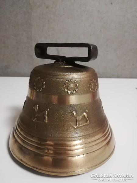 Bronze ship's bell with a special motif. Old large size, 13 cm high and 13 cm in diameter