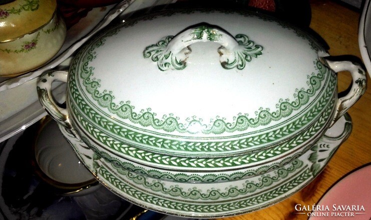 Antique covered sauce bowl / sauce bowl + separate tray - art&decoration