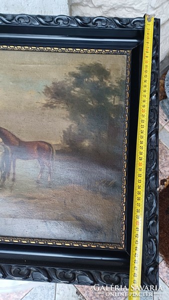 Antique equestrian painting in a river is a cozy oil-on-canvas painting