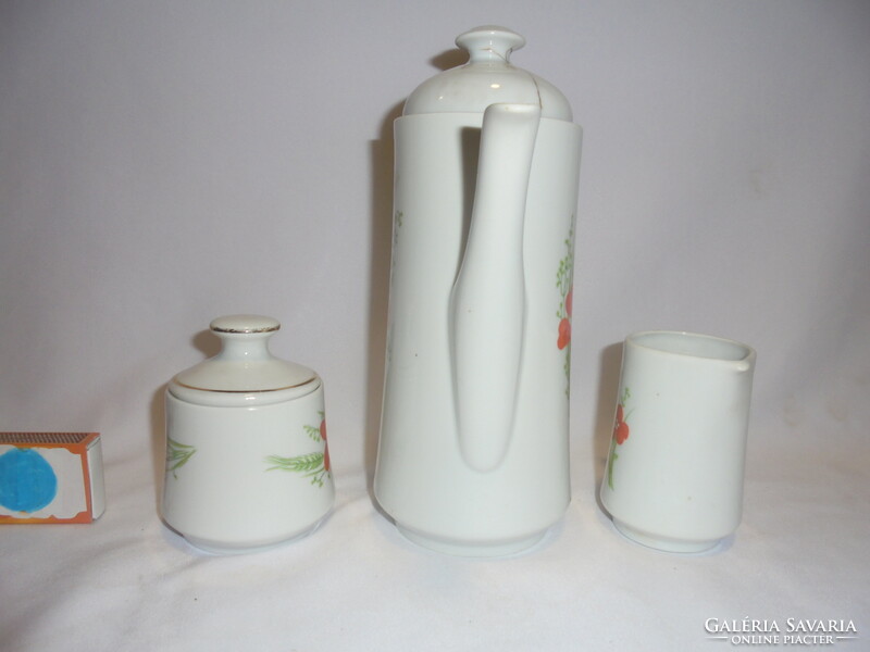 Alföldi porcelain poppy pitcher, spout, sugar bowl - together