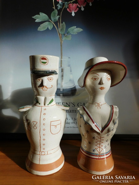 Large ceramic figurine couple - military officer and his partner - 25 cm