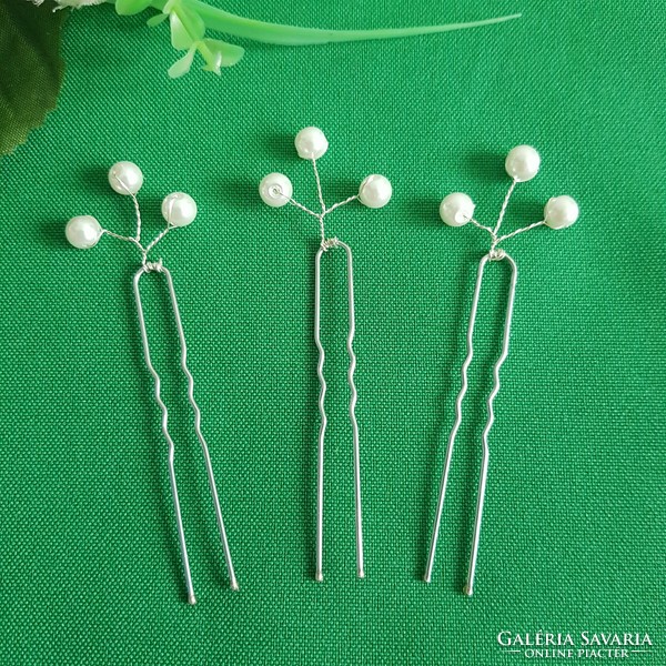 New, custom-made, white pearl bridal hairpin, wire hair ornament