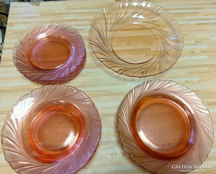 Francia rózsaszín örvény mintàs 19 részes üveg tànyérszett