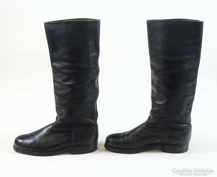 0T487 old high-heeled black leather boots size 37