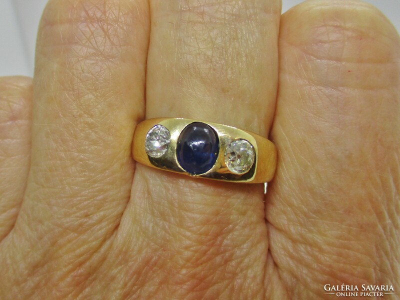 Very nice antique 14kt gold ring with 0.6ct diamond and 0.7ct sapphire stones