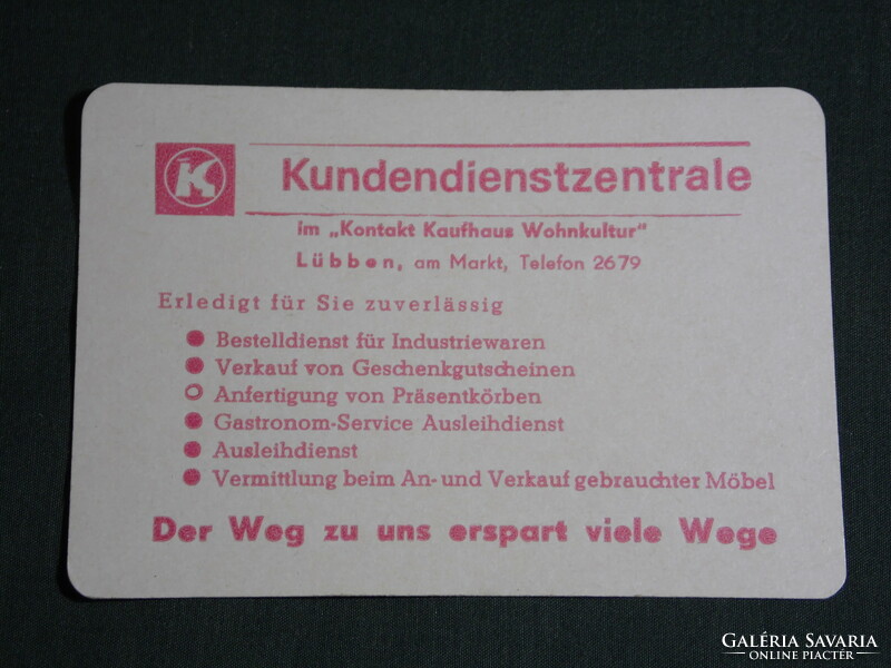 Kártyanaptár, Németország, Lübben,Kundendienstzentrale, kereskedelmi szolgáltató ,1976,   (5)