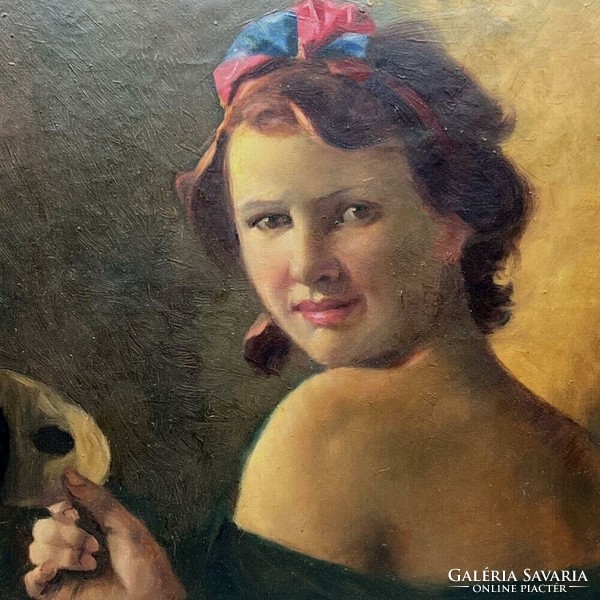 István Szász (1878-1965): lady with mask f00597