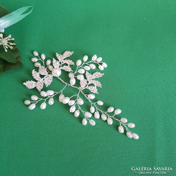 New, custom-made rhinestone leaf decorative pearl hair wire, bridal hair accessory