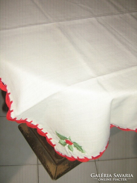 Beautiful handmade embroidered and crocheted Christmas patterned tablecloth