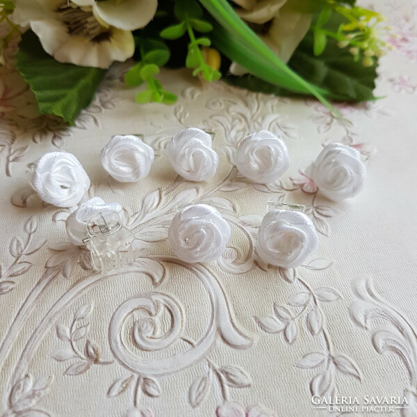 New, snow-white satin rose clip, hair clip, hair ornament