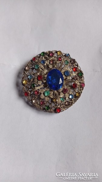 Old unbelievably beautiful brooch, colored stone chiseled antique badge