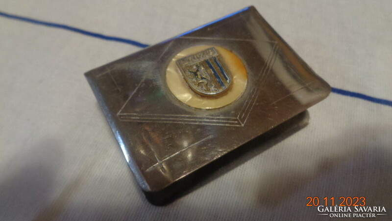 Old match holder, with the inscription Leipzig, from the 60s, material rm plate and yellow copper