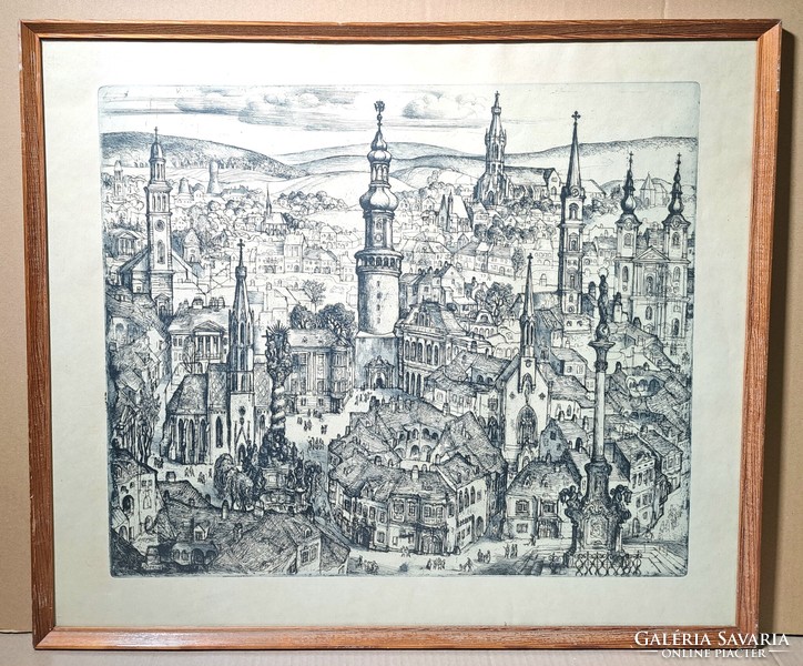 vladimir Szabó (1905-1991): sopron (large etching) rare!