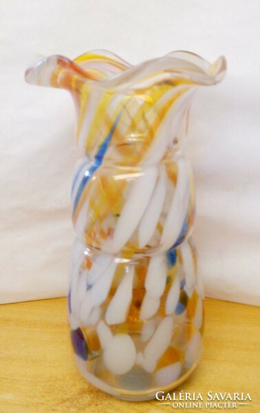 Fodros szájú Muránói Splatter Art Glass váza 1930-1940-es évek ritkaság a vitrinedbe