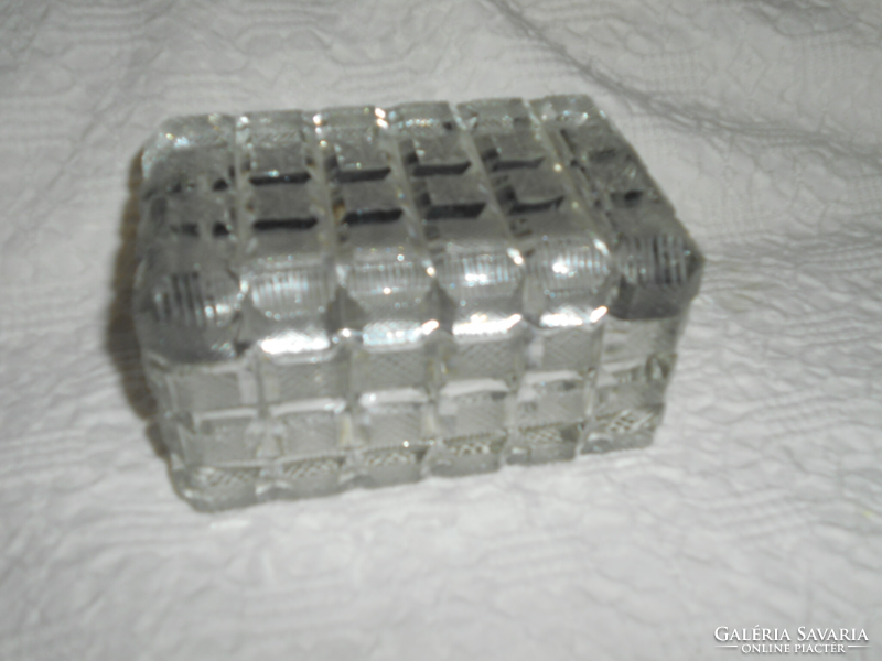 Antique thick glass box with an incised and polished pattern on the plates