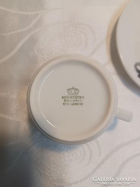 Kronester Bavaria porcelán, kakasos csésze alátét tányérral