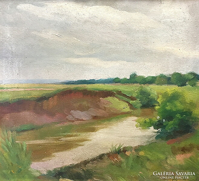 Hagyik István (1891 - 1958):Tájkép patakkal,festmény méret : 50 x 50 cm+keret