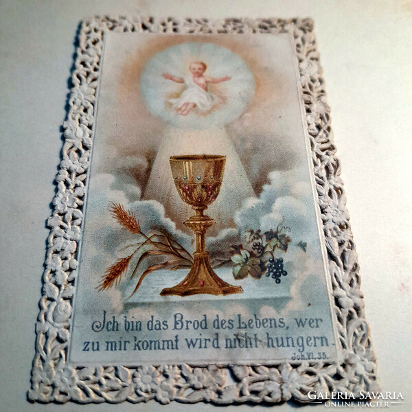 Gilded prayer book holy picture with lace edge - 9x5 - art&decoration