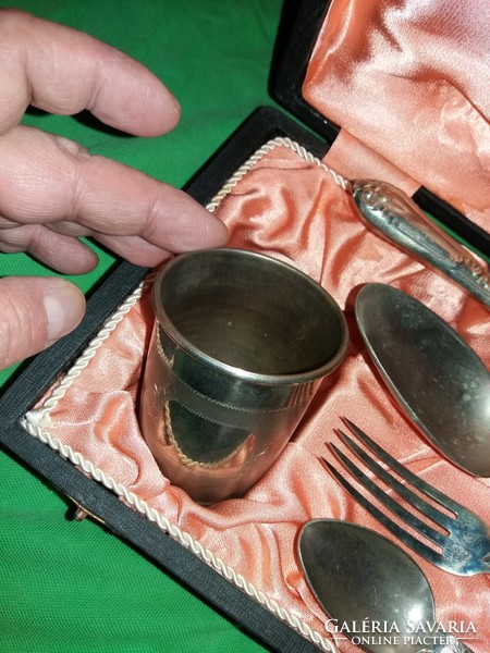 Antik magyar szecessziós utazó étkészlet selyem bélelt stil díszdobozban a képek szerint
