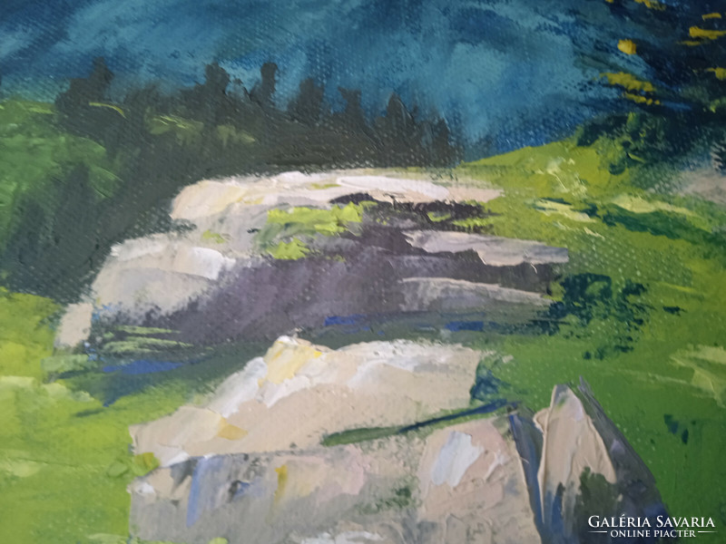 Antyipina Galina: A hegyekben. Olajfestmény, vászon, festőkés. 50x40cm