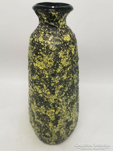 32,5 cm magas Bod Éva váza, retro iparművészeti kerámia, sárga