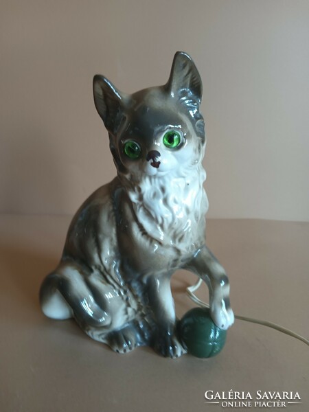 Vintage porcelán cica világítós szemű lámpa. Alkudható