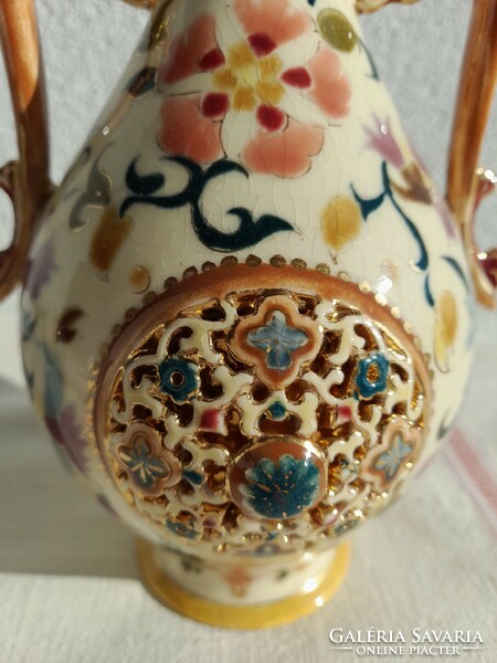 Antique ornamental ceramic vase with Persian decor by Zsolnay, 1880s