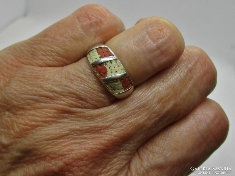 Szép kis kézműves zománcos ezüst gyűrű