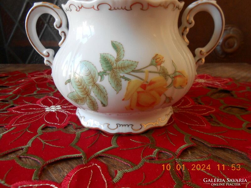 Zsolnay yellow rose patterned sugar bowl, large size