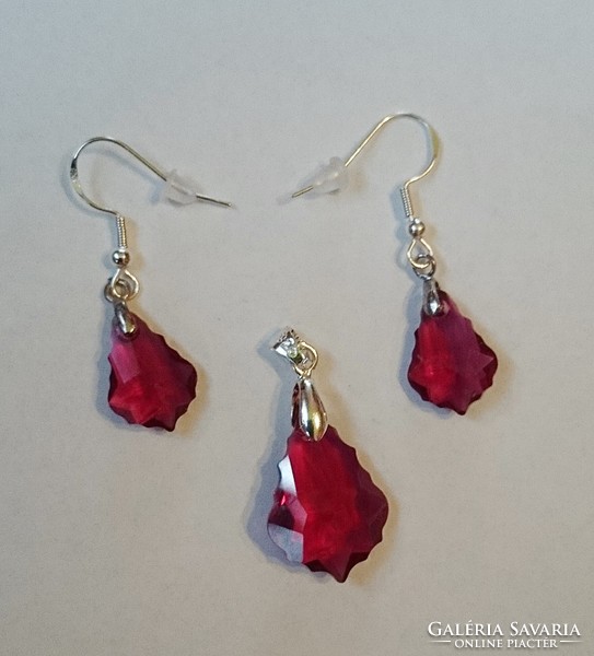 Crystal baroque burgundy pendant + earrings set