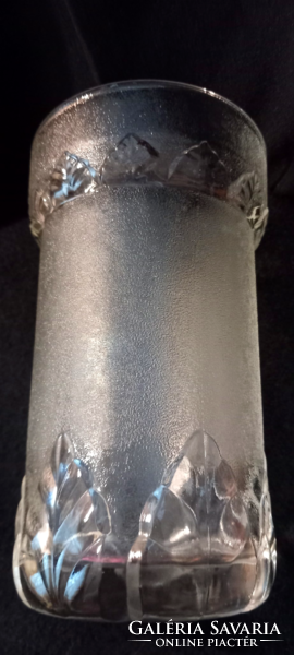 Lótusz mintás vastag falú jelzett olasz üveg váza