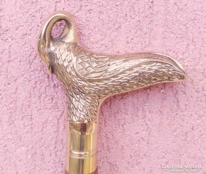 Bronze handle walking stick, with water bird, abrasion, in perfect condition, unique rarity