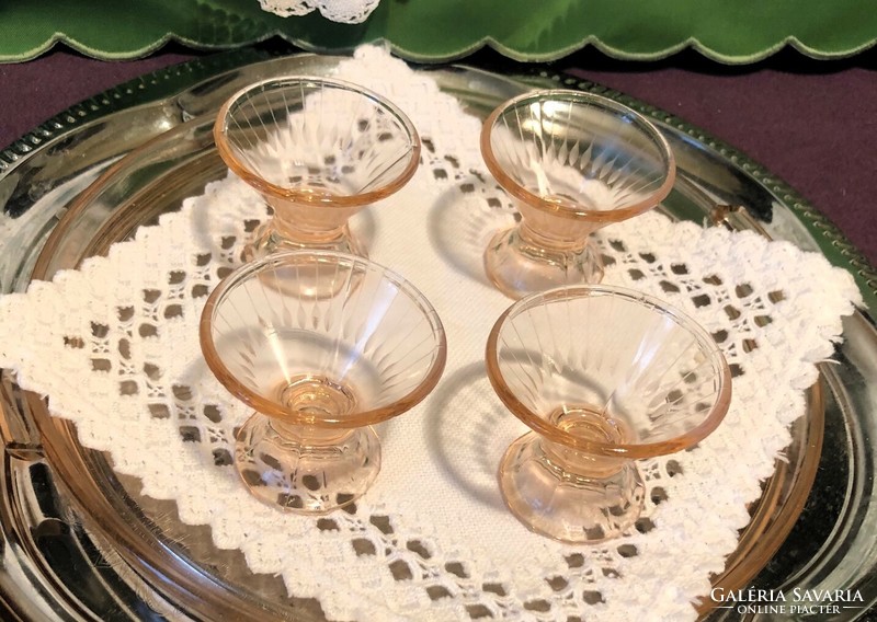 Salmon pink glass drink set with glass tray