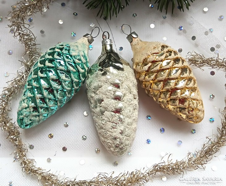 Old silver cone Christmas tree ornament 8.5cm