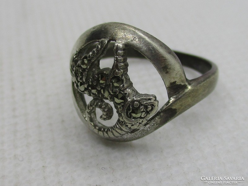 Különleges antik kézműves horoszkóp ezüst gyűrű markazitokkal kos